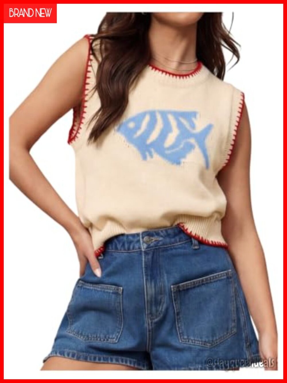 Sleeveless Fish Graphic Knit Sweater Vest